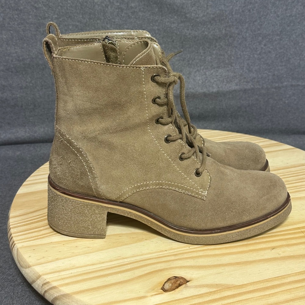 Blondo Waterproof Suede Combat Boots Tan Lace Up Side Zip Ankle Booties Size 10